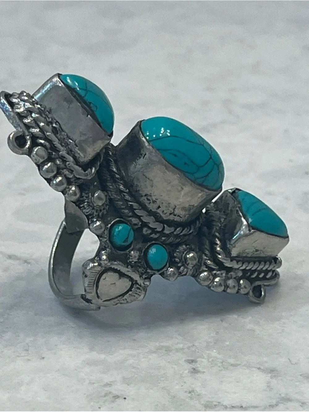 Vintage Style Festival Boho Southwestern Silver Finger Cuff Costume Ring Size 7